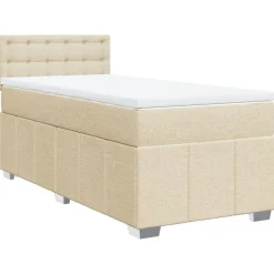 Łóżko Kontynentalne z Materacem Beżowe Tkanina do Sypialni 100x200 cm
