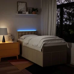 Łóżko Kontynentalne z Materacem Beżowe Tkanina do Sypialni 100x200 cm
