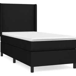 Łóżko kontynentalne z materacem, czarne, tkanina, 80x200 cm
