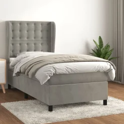 Łóżko kontynentalne z materacem jasnoszare aksamit 100x200cm