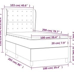 Łóżko kontynentalne z materacem jasnoszare aksamit 100x200cm