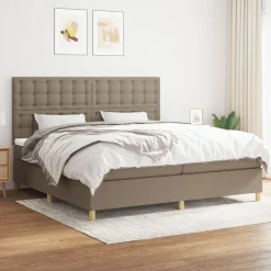 Łóżko kontynentalne z materacem taupe tkanina 200x200 cm