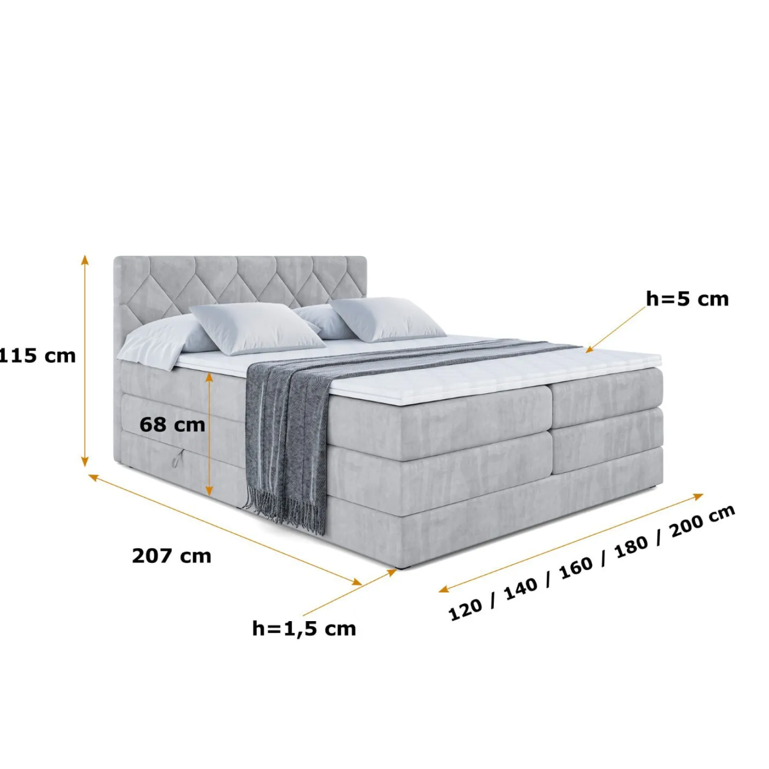 Łóżko kontynentalne z pojemnikiem i materacem H3|H4 CATOR KING 120x200 cm