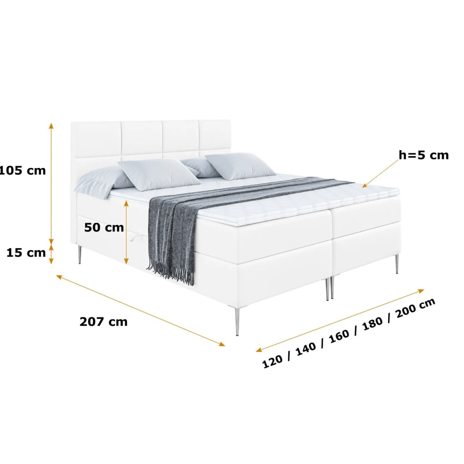 Łóżko kontynentalne z pojemnikiem, materacem i nóżkami ARDENI-FS 120x200 cm