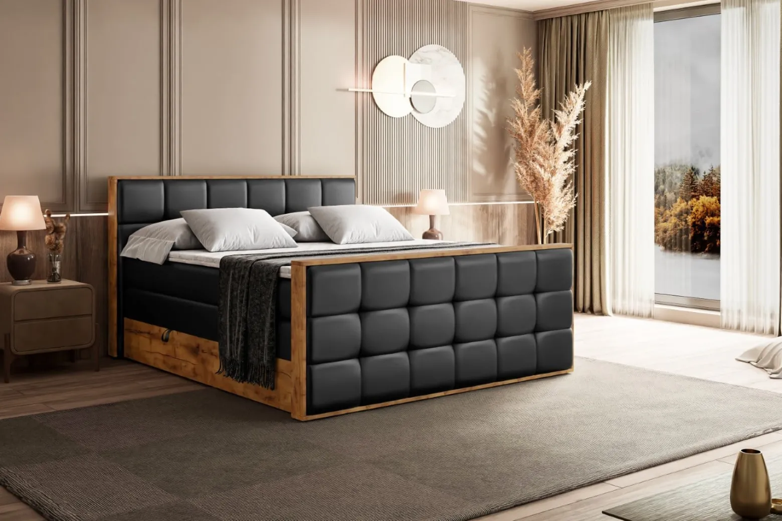 Łóżko kontynentalne z pojemnikiem i materacem H3|H4 LOLLI7-Z KING 120x200cm