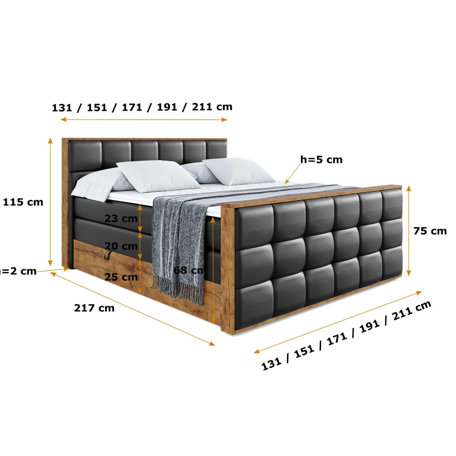 Łóżko kontynentalne z pojemnikiem i materacem H3|H4 LOLLI7-Z KING 120x200cm
