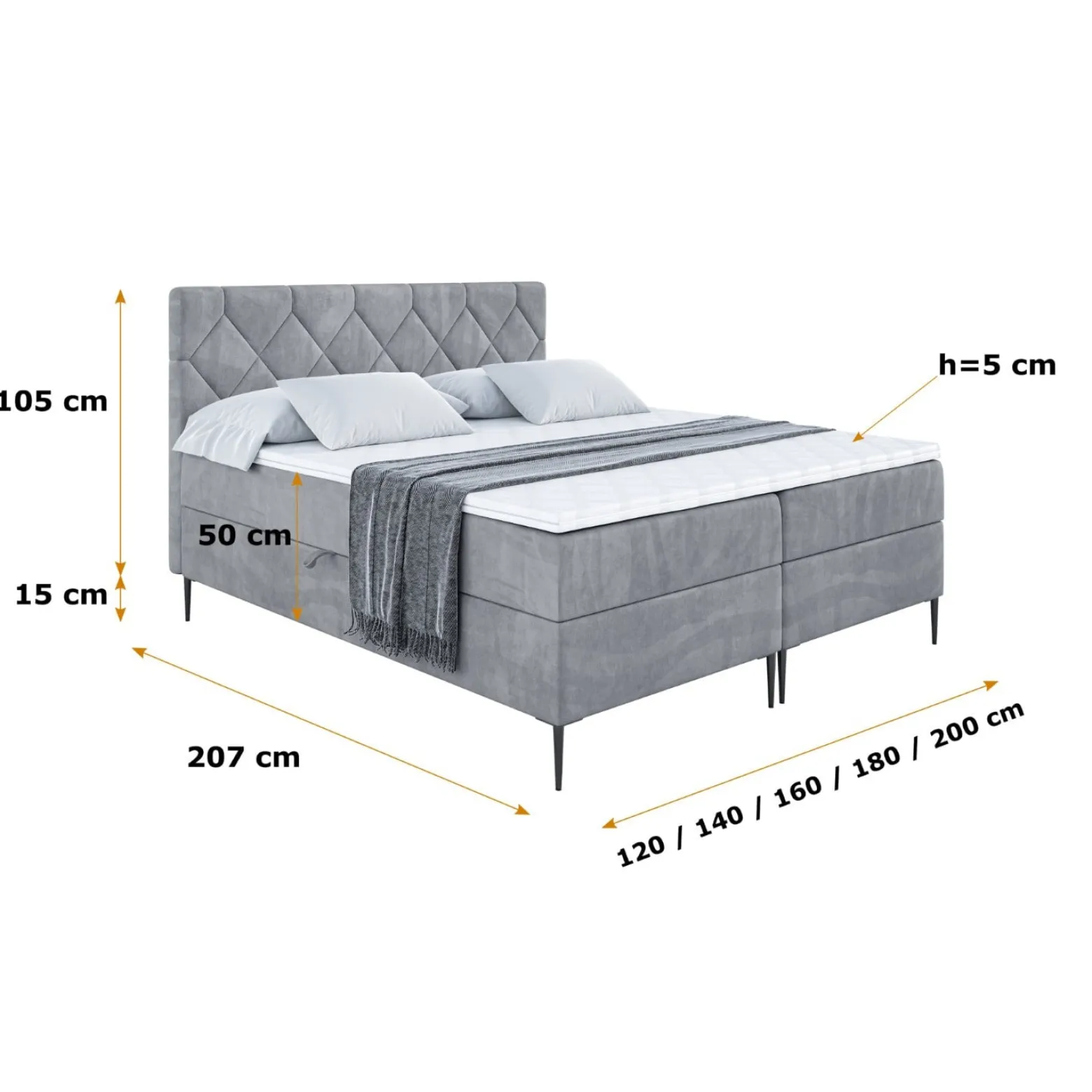 Łóżko kontynentalne z pojemnikiem, materacem i nóżkami CATOR-FC 120x200 cm