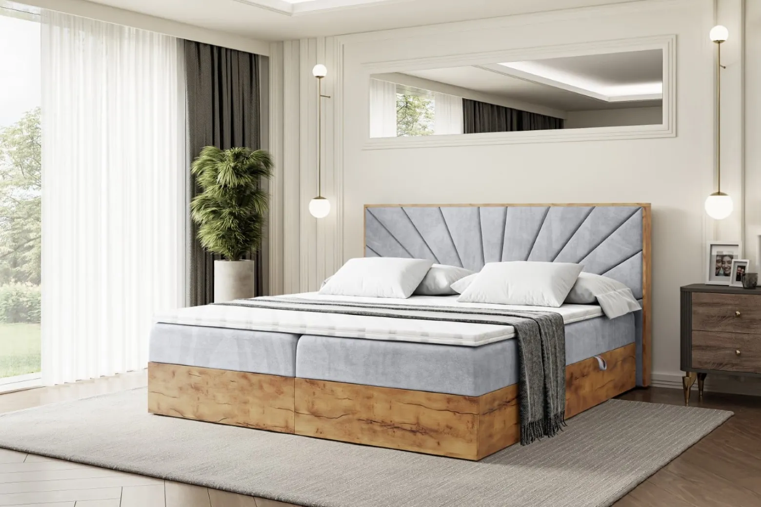 Łóżko kontynentalne z pojemnikiem i materacem H3 LOLLI6 - 120x200cm