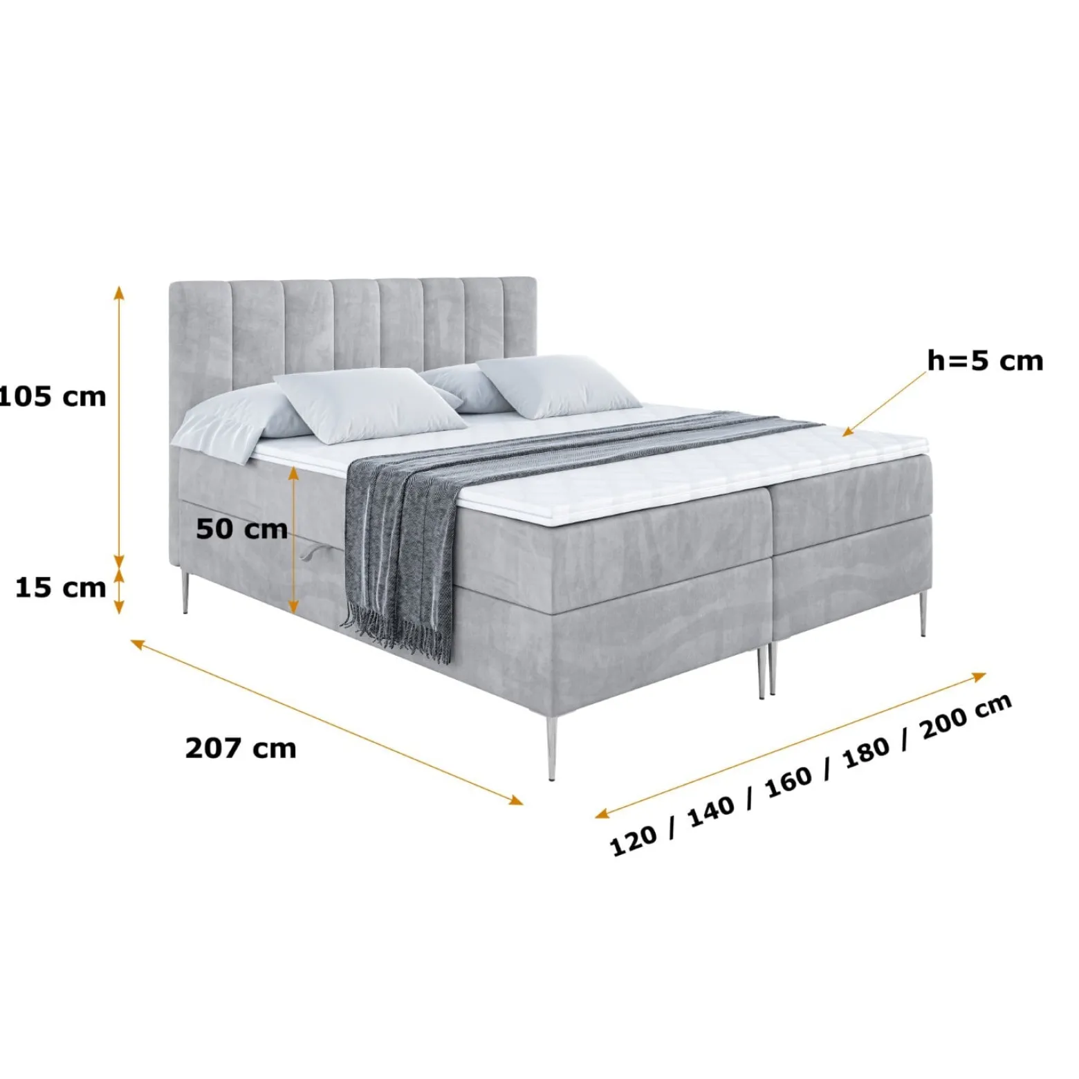 Łóżko kontynentalne z pojemnikiem, materacem i nóżkami OTTA-FS 120x200 cm