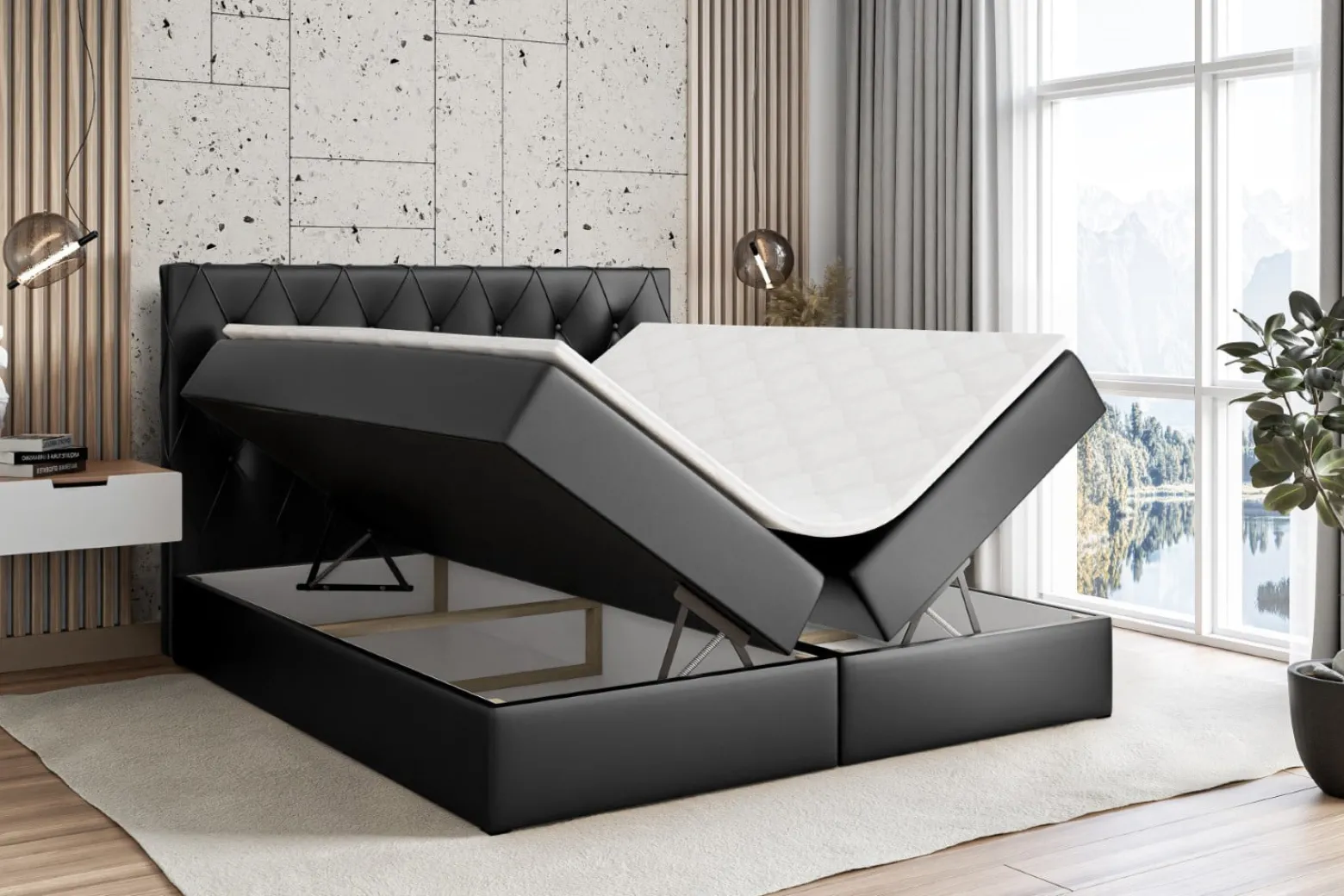Łóżko kontynentalne z pojemnikiem i materacem AMAY-BZ - 120x200 cm