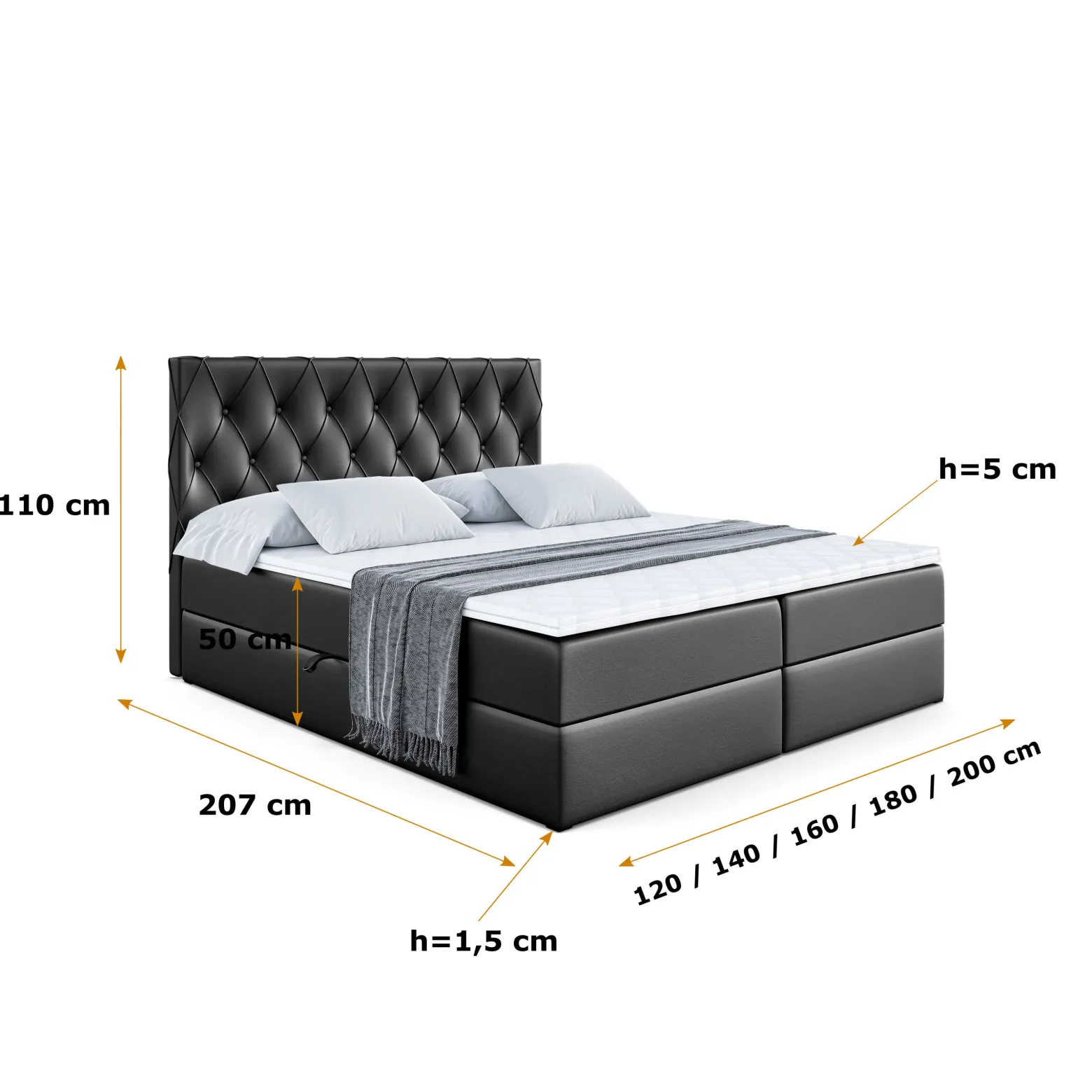 Łóżko kontynentalne z pojemnikiem i materacem AMAY-BZ - 120x200 cm