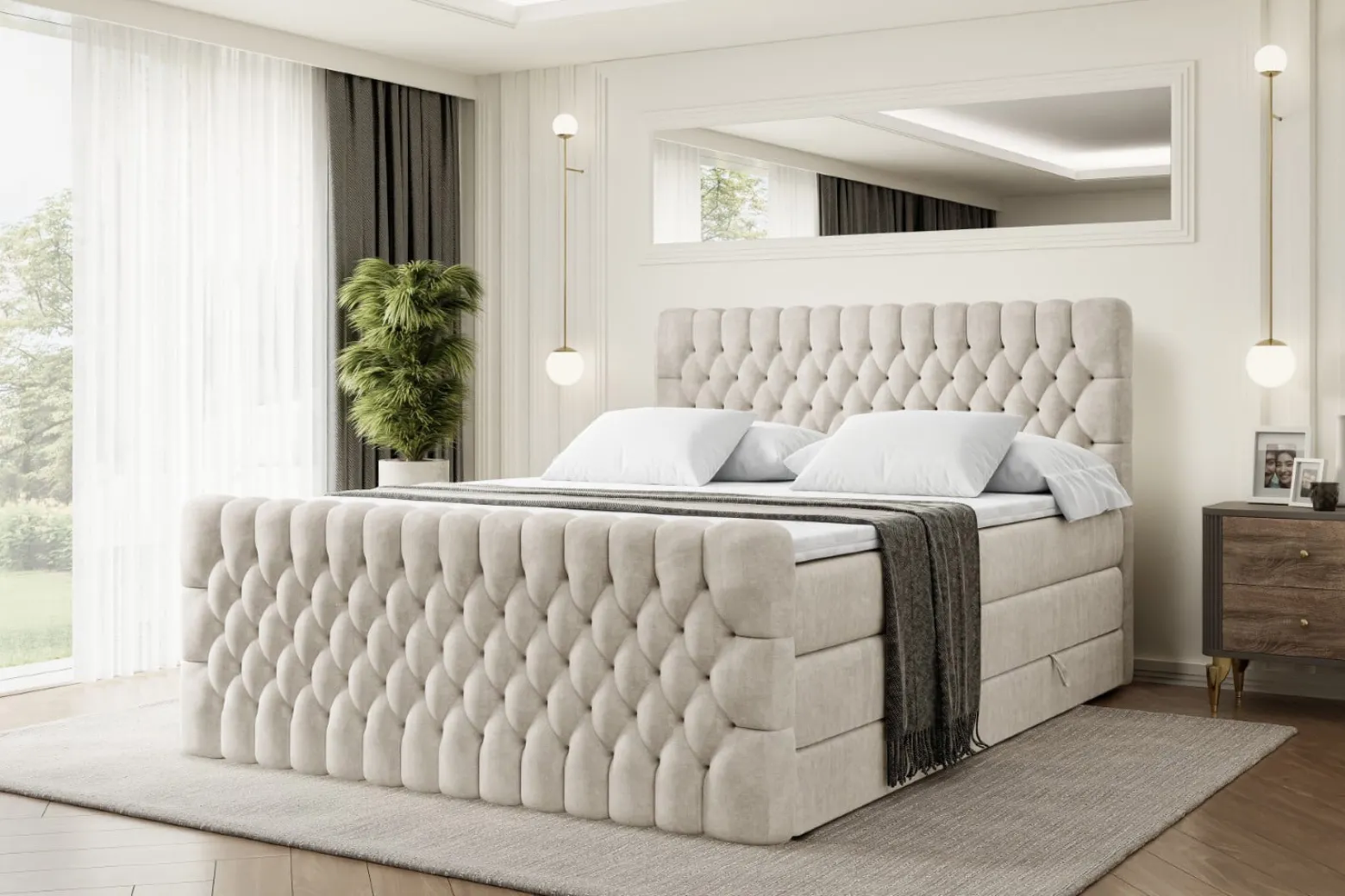 Łóżko kontynentalne z pojemnikiem i materacem H3|H4 SERENE-Z KING 120x200cm