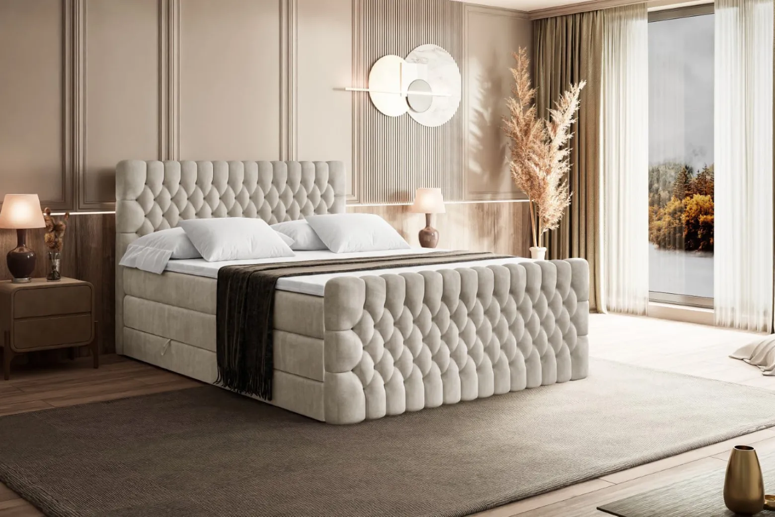 Łóżko kontynentalne z pojemnikiem i materacem H3|H4 SERENE-Z KING 120x200cm
