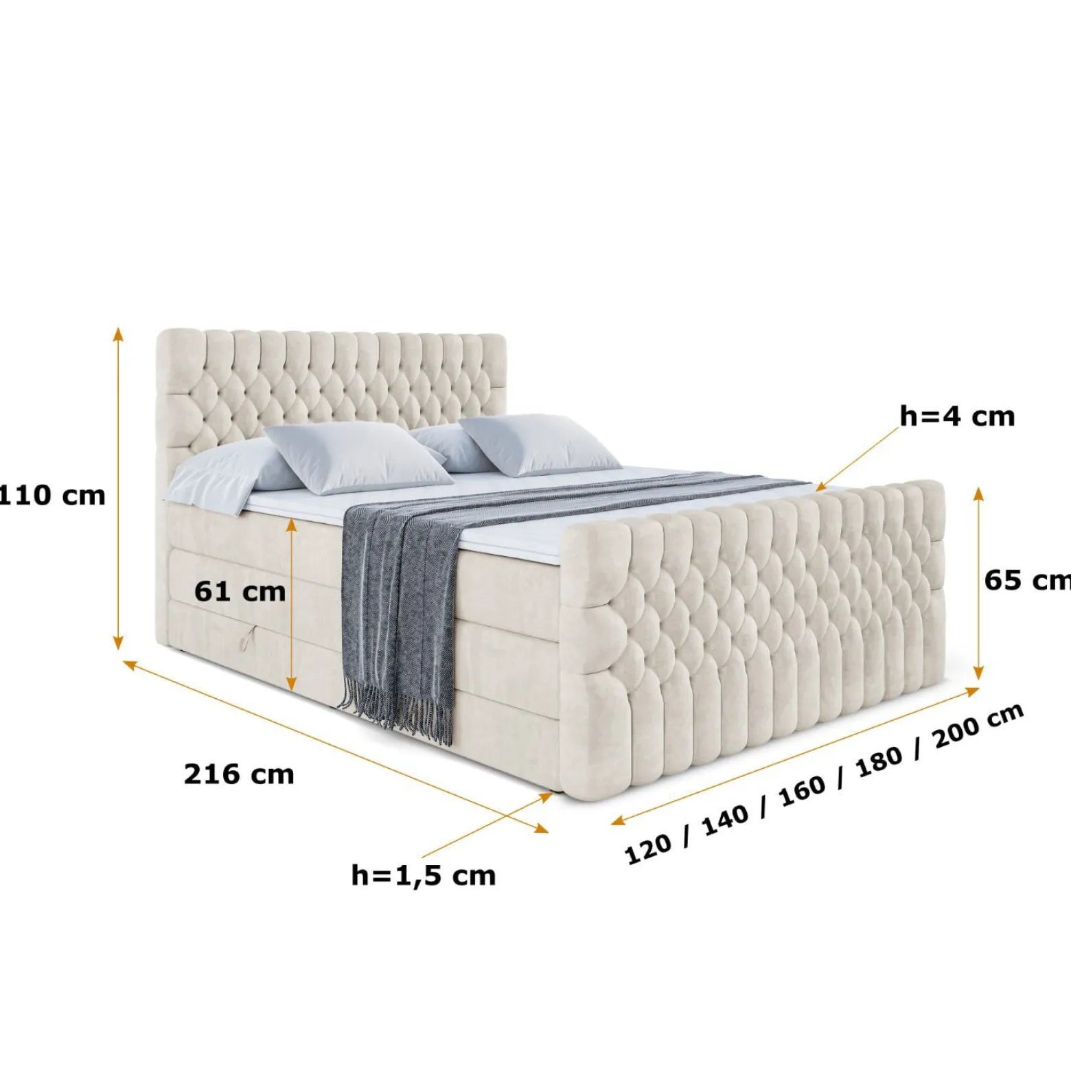 Łóżko kontynentalne z pojemnikiem i materacem H3|H4 SERENE-Z KING 120x200cm