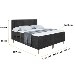 Łóżko kontynentalne z pojemnikiem, materacem i nóżkami IDRIKO-FD 120x200 cm