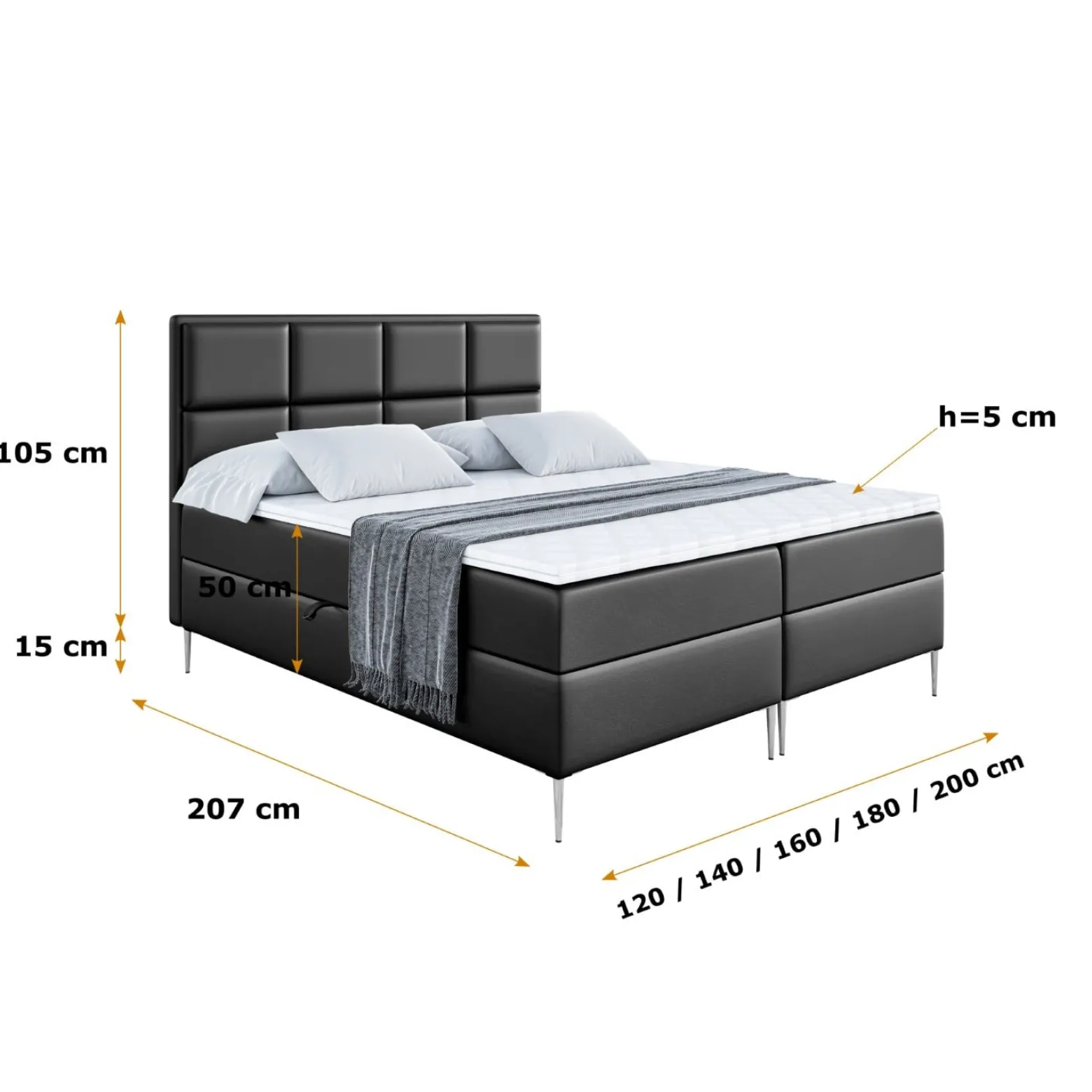 Łóżko kontynentalne z pojemnikiem, materacem i nóżkami NOVA-FS 120x200 cm