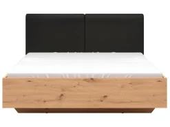 Łóżko Lamea z pojemnikiem i stelażem dąb artisan/czarny z materacem Luxurius 160x200