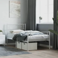 Łóżko Metalowe Rama Łóżka Ze Stelażem Do Pokoju Sypialni Biała 80x200 cm