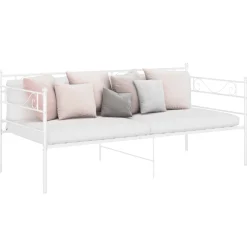 Łóżko Metalowe Rama Łóżka Ze Stelażem Do Pokoju Sypialni Biała 90x200 cm
