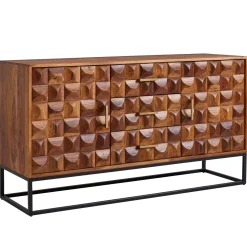 Komoda 145 cm Sheesham Drewno Lite Metal Szafka Industrialna z Drzwiami