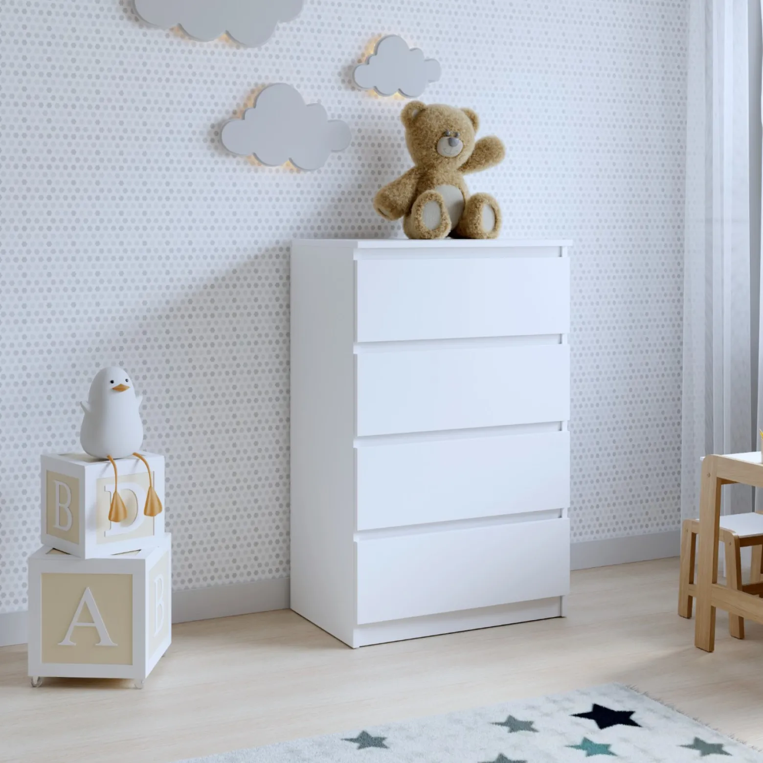 Komoda BASIC 4 szuflady – Biała | 61x97x40 cm