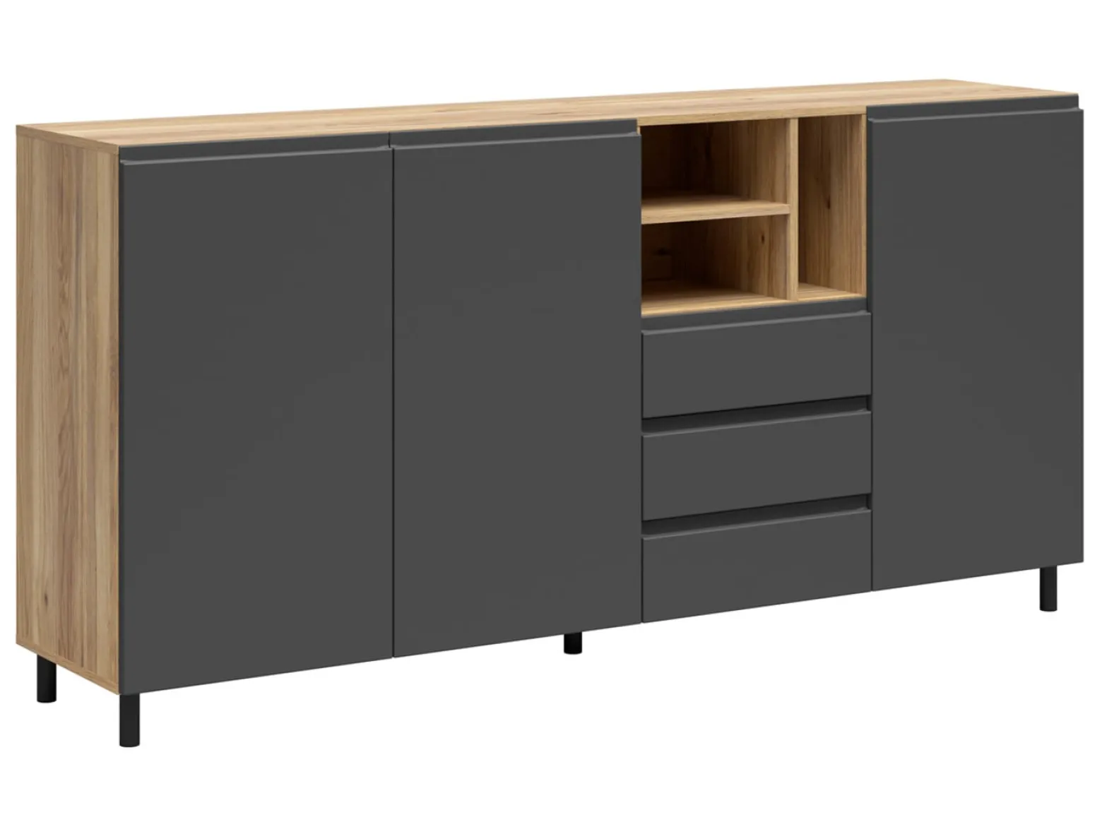 Komoda Leno 180 cm z 3 drzwiami i 3 szufladami dąb mauvella/grafit