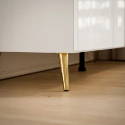 Komoda AURORA 4S1D biały połysk nogi skośne złoty chrom