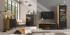 Komoda Bellano 94 cm z 2 drzwiami i 2 szufladami dąb evok/czarny