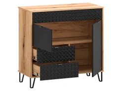 Komoda Bellano 94 cm z 2 drzwiami i 2 szufladami dąb evok/czarny