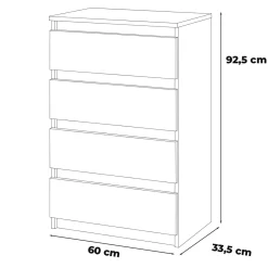 Komoda biała 4 szuflady nowoczesna szafka do salonu 60cm