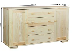 Komoda 137 cm drewniana 4 szuflady Modern II, kolor sosnowy