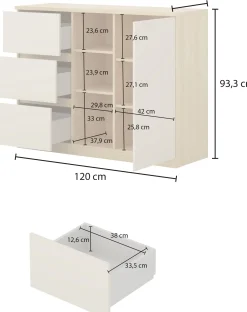 Komoda 120 cm z szufladami i półkami TERRA