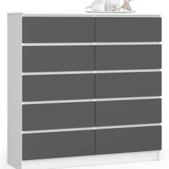 Komoda do salonu, STILO, 10 szuflad, 120x40x121, biel, grafit | TYLETEGOTU