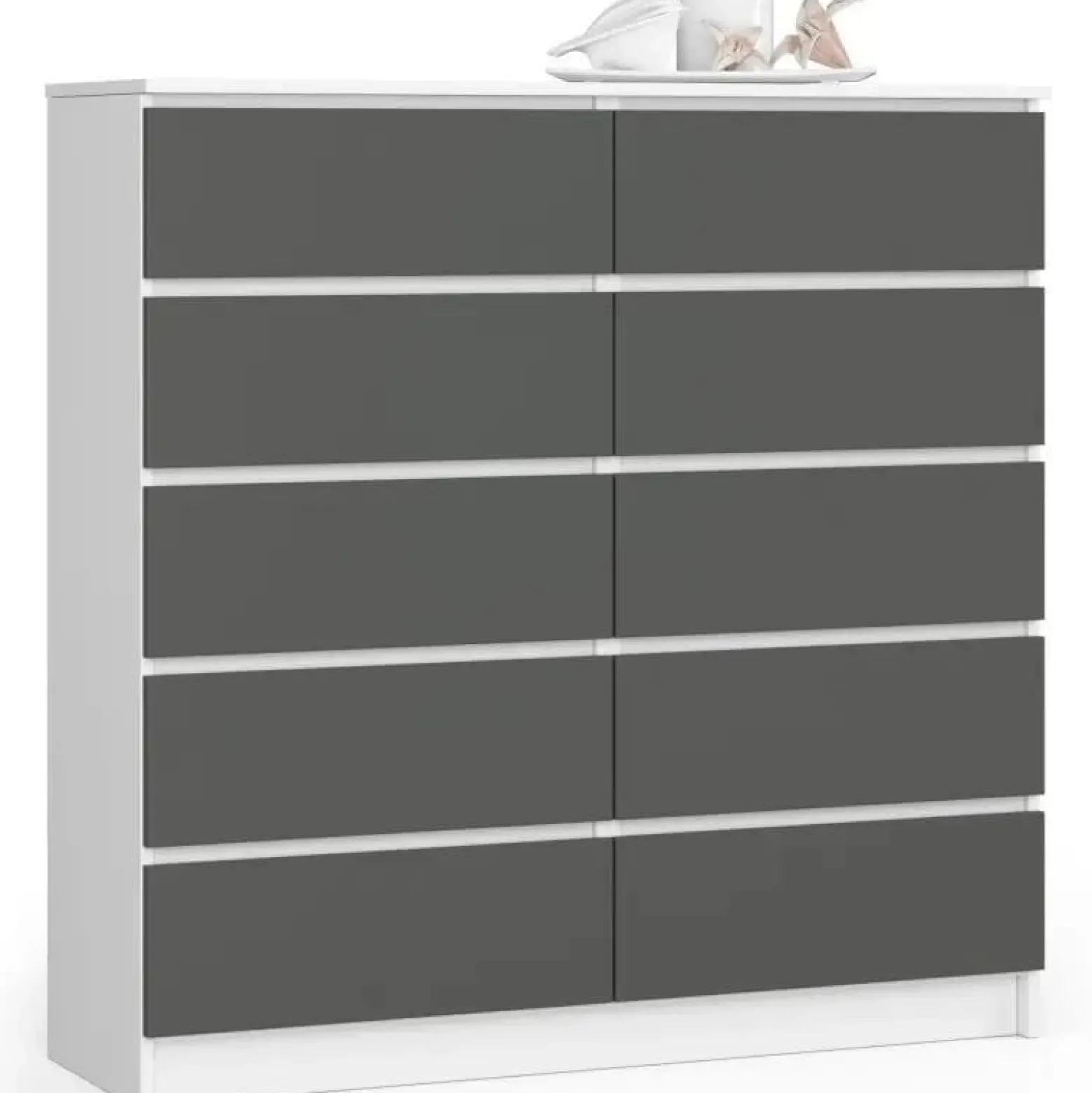 Komoda do salonu, STILO, 10 szuflad, 120x40x121, biel, grafit | TYLETEGOTU