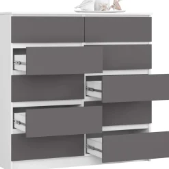 Komoda do salonu, STILO, 10 szuflad, 120x40x121, biel, grafit | TYLETEGOTU