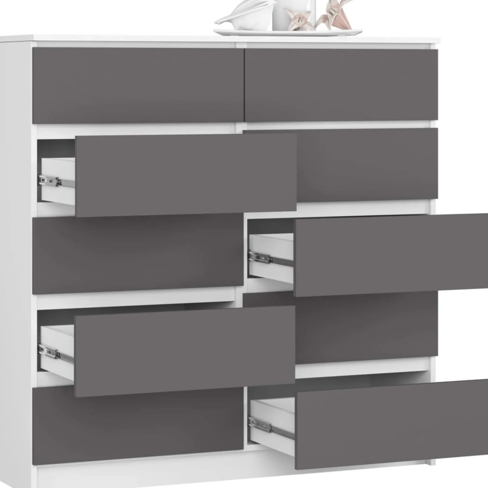 Komoda do salonu, STILO, 10 szuflad, 120x40x121, biel, grafit | TYLETEGOTU