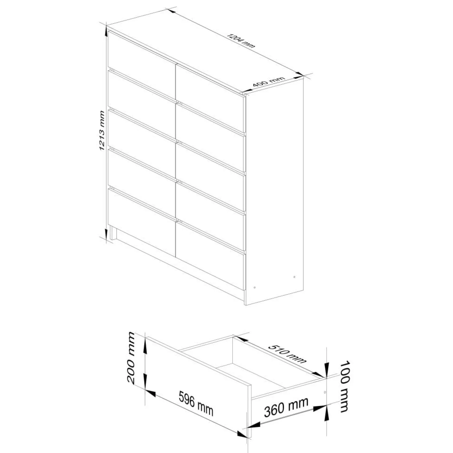 Komoda do salonu, STILO, 10 szuflad, 120x40x121, biel, grafit | TYLETEGOTU