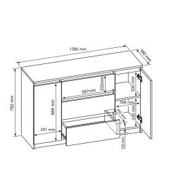 Komoda 2 drzwi 3 szuflady 140cm biała