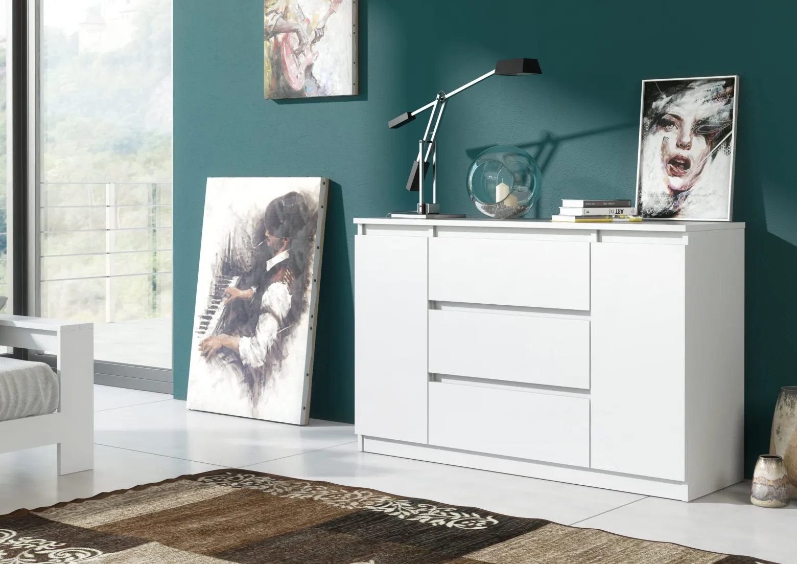 Komoda 2 drzwi 3 szuflady 140cm biała