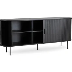 Komoda Duża z Lamelami Drewniana Do Salonu Sypialni Czarna TRISH 180 cm