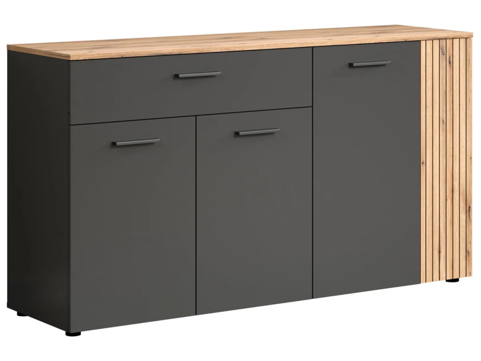 Komoda Esteban 150 cm z 4 drzwiami i szufladą grafit/dąb evok