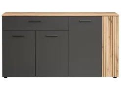 Komoda Esteban 150 cm z 4 drzwiami i szufladą grafit/dąb evok