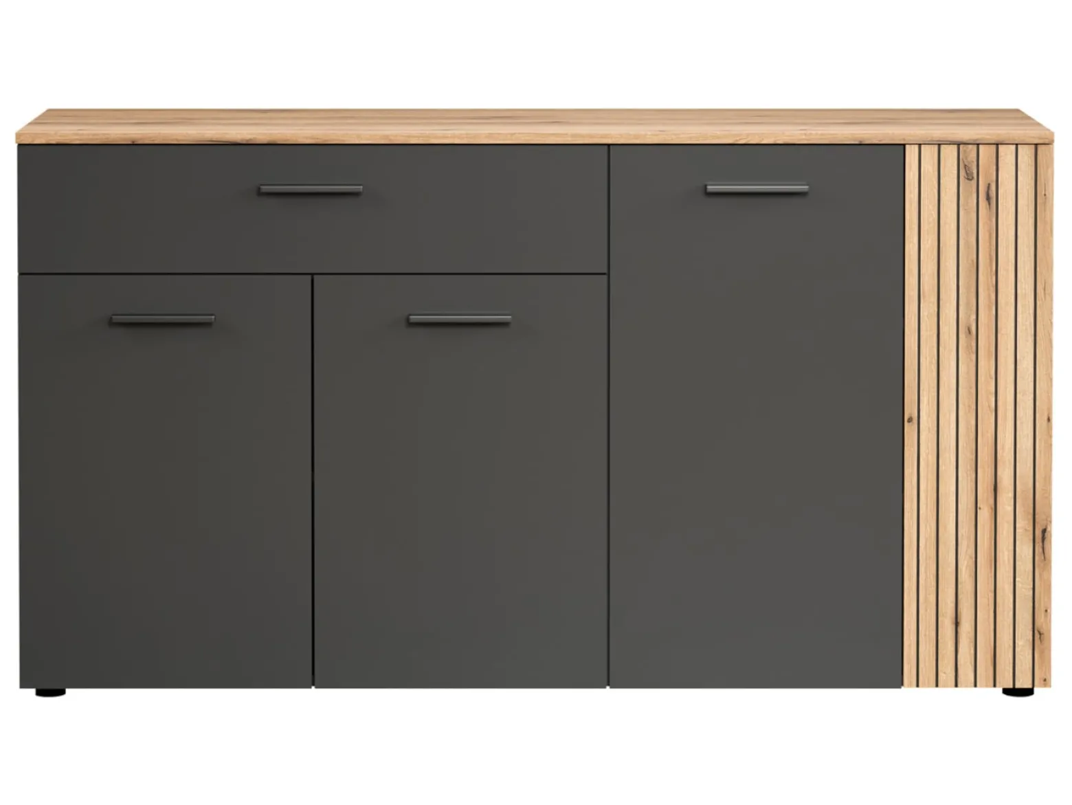 Komoda Esteban 150 cm z 4 drzwiami i szufladą grafit/dąb evok