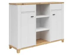 Komoda Hygge 135 cm z 2 drzwiami i szufladami biały/dąb artisan