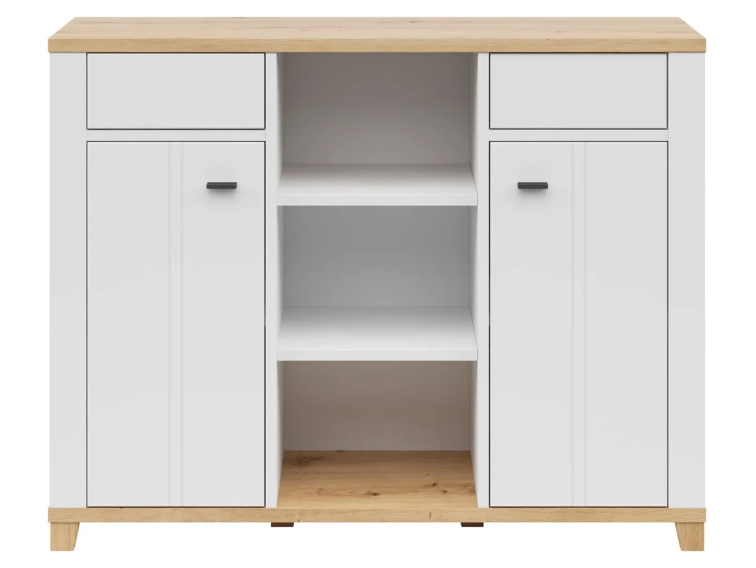Komoda Hygge 135 cm z 2 drzwiami i szufladami biały/dąb artisan