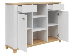 Komoda Hygge 135 cm z 2 drzwiami i szufladami biały/dąb artisan