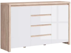 Komoda Kaspian 144 cm z 2 drzwiami i 4 szufladami dab sonoma/biały połysk
