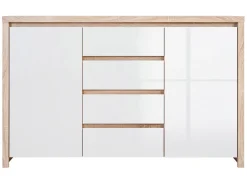 Komoda Kaspian 144 cm z 2 drzwiami i 4 szufladami dab sonoma/biały połysk