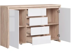 Komoda Kaspian 144 cm z 2 drzwiami i 4 szufladami dab sonoma/biały połysk
