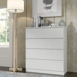 Komoda MAJA S4 90 cm biały mat 4 szuflady stojąca na cokole